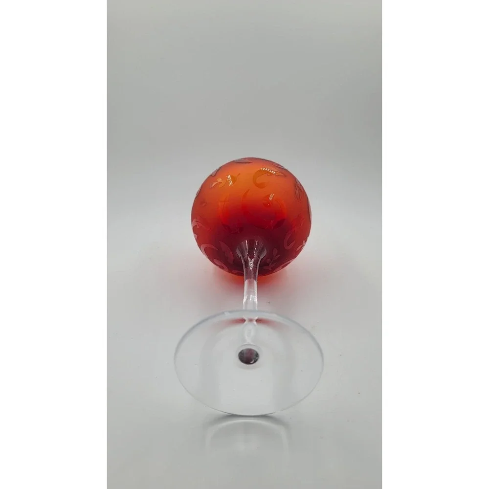 Coldwater‎ Creek Ruby Red Balloon Wine Glasses Etched Scroll & Floral - Set of 2